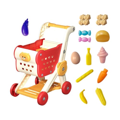 Sharplace Kindereinkaufswagen mit 15 PCs Spielen Essen interaktive Lernkenntnisse für Jungen Mädchen Geschenke Einkaufskorb Bildung, Rot von Sharplace