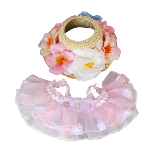 Sharplace Mini-Puppenkleidung, Puppenoutfit mit Hut, Anziehgeschenk für Mädchen, Puppenkleid und Hut für 15–17 cm große Puppen, Rosa Blauer Hut von Sharplace