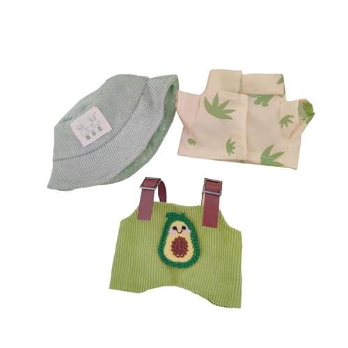 Sharplace Plüschpuppenkleidung für 15 cm, Puppenkleidung, Kostüme, Foto-Requisiten, ausgestopfte Plüschpuppe, stylisches Puppen-Overall-Set, Grünes Hutset von Sharplace