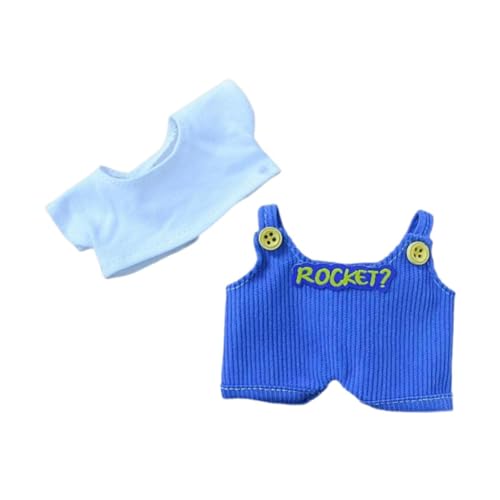 Sharplace Puppen-Kleidungsset, lässige Outfits, Accessoires, modisches Hosenträger-Hosen-T-Shirt-Set, für 15-cm-Puppen, Blau von Sharplace