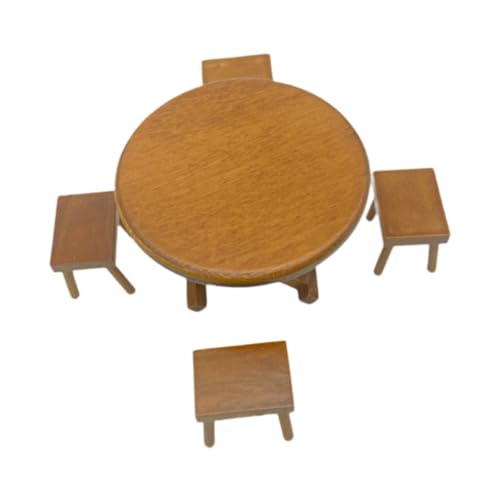 Sharplace Puppenhaus Esstisch Stuhl Modell Set, 1/12 Simulation Holz Mini Tisch und Hocker Puppenhaus Dekor, Kaffee von Sharplace