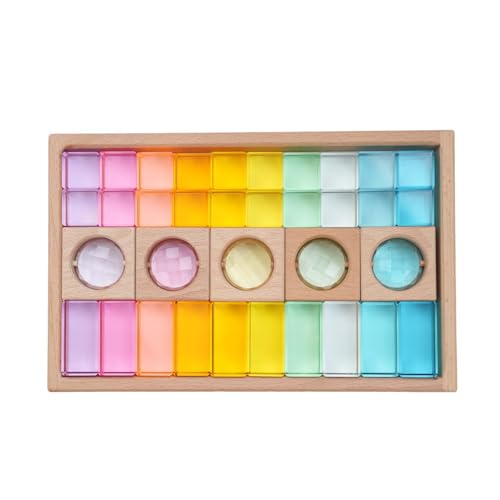 Sharplace Regenbogen-Bausteine-Set, Bausteine-Set für Kinder mit Aufbewahrungsbox aus Holz, Acrylwürfel, Stapelspielzeug für Kleinkinder von Sharplace