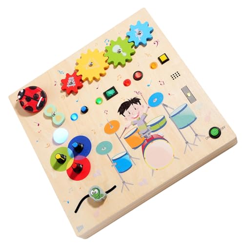 Sharplace Trommel-Set, beschäftigtes Brett mit Leuchtschalter, Lernspielzeug, Reisespielzeug aus, sensorisches Spielzeug für Jungen und Mädchen, Sharplace Trommel-Set, beschäftigtes Brett mit Leuchtschalter, Lernspielzeug, Reisespielzeug aus, sensorisches Spielzeug für Jungen und Mädchen, von Sharplace