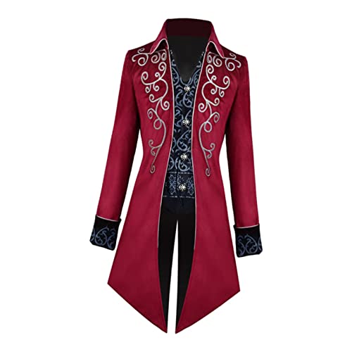 Sharplace Vintage-Stil mittelalterlicher Frack viktorianischer Steampunk Anzug Mantel Trenchcoat Kostüm für Piraten Abschlussball Bühne, ROT, XXL von Sharplace