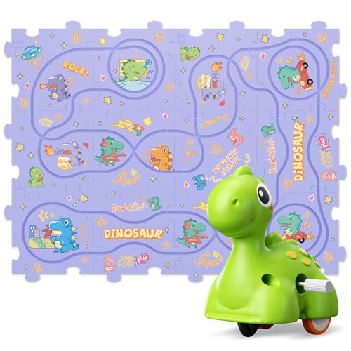 Shawe Auto Spielzeug für Kinder ab 3-8 Jahre, 12Pcs DIY Dinosaurier Puzzlebahn Autorennbahn mit Dinos Spielzeugauto, Gehirn Spiele Kinderspielzeug Geschenk für 3 4 5 6 7 8 Jahre alte Jungen Mädchen von Shawe