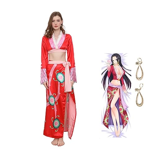 Shawla Boa Hancock Cosplay Kostüm Kimono Element Rot Cheongsam Halloween Dress Up Set,L-Red von Shawla