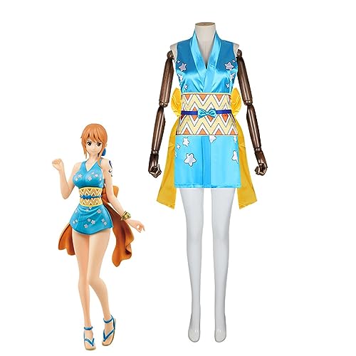 Shawla One-Pieces Nami Cosplay Kostüm Kleid Kimono Halloween Outfit,Blue-3XL von Shawla