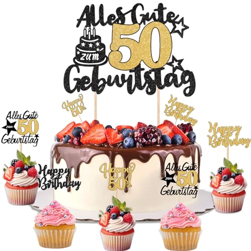 50 Geburtstag Mann Tortendeko 50. Happy Birthday Cake Topper Deko 50. Geburtstag Mann 13 Stück Alles Gute zum Geburtstag Schwarz Gold Kuchen Deko 50 Geburtstag Deko von ShengDexin