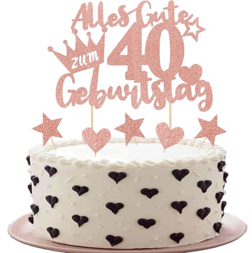 7 Stück Happy Birthday Cake Topper 40 Geburtstag Frauen Tortendeko 40. Geburtstag Frauen Kuchen Deko Alles Gute zum Geburtstag Rosegold Torten Deko von ShengDexin