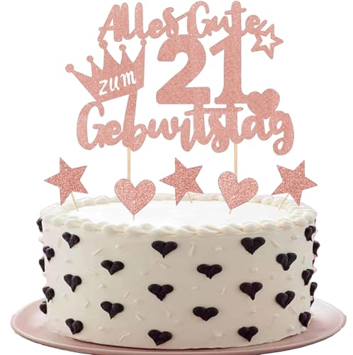 Tortendeko 21 Geburtstag 7 Stück Happy Birthday Cake Topper und Cupcake Deko Geburtstagsdeko Frauen Alles Gute zum Geburtstag Rosegold Torten Deko von ShengDexin