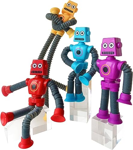 4 Stück Teleskop Saugnapf Roboter Spielzeug,Sensorik Spielzeug Pop Röhren für Kinder,Fidget Toys Teleskop Roboterspielzeug,Sensorisches Spielzeug mit Autismus und Unachtsamkeit für Kinder & Erwachse von Shengbangym