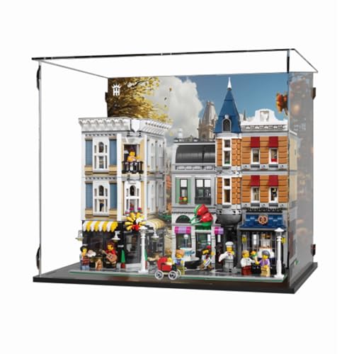 Figuren-Displaybox für LE-GO für 10255 Montage quadratisch Acryl staubdicht transparent benutzerdefinierte Vitrine (kein Modell) (Hintergrund B) von Shengor