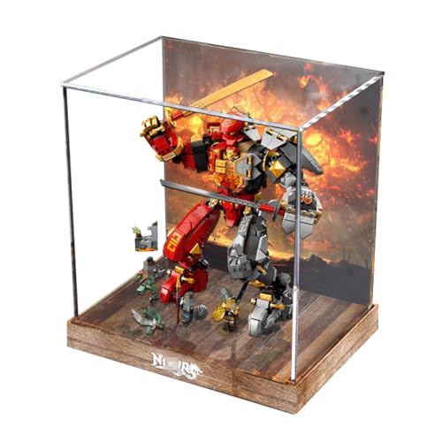 Figuren-Displaybox für LE-GO für 71720 Fire Stoone Me-ch staubdichte, transparente kundenspezifische Vitrine (kein Modell) (Boutique-Basis + HintergrundB) von Shengor