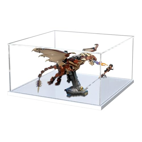 Figuren-Displaybox für LE-GO für 76406 ungarische Hornschwanz-Dragon-Acryl, staubdicht, transparent, benutzerdefinierte Vitrine (kein Modell) (weiß + 3 mm) von Shengor