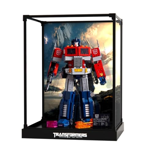 Figures Display Box für LE-GO für 10302 Optimuus Prrime Heroiic Auttobots Acryl staubdicht transparent benutzerdefinierte Vitrine (kein Modell) (Rahmen aus Legierung + Hintergrund B) von Shengor