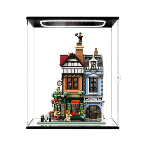 Figures Display Box für LE-GO für 10350 Britiish Street Corrner Acryl staubdicht transparent benutzerdefinierte Vitrine (kein Modell) (oberer Leuchtkasten + Schiebetür) von Shengor