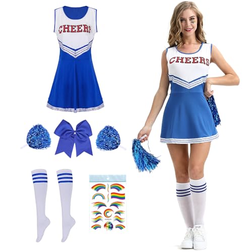 Cheerleader Kostüm Damen für Erwachsene,Cheerleading outfit,Cheerleadering Outfit,High school musical cheerleader kostüm,Cheerleader Pompoms für Verkleidung Karneval Party Cosplay Fasching Halloween von Shengou