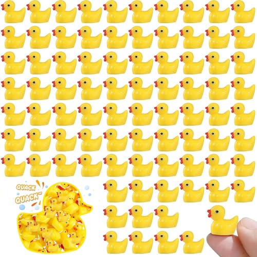 100 Stück Mini Harz Enten,Mini Gummienten,Mini Quietscheente,Mini Enten Figuren,Mini Resin Ducks,Miniatur Enten für Aquarium Miniaturgarten Puppenhaus Topfdekorationen DIY-Zubehör Heimdekora von Shengruili