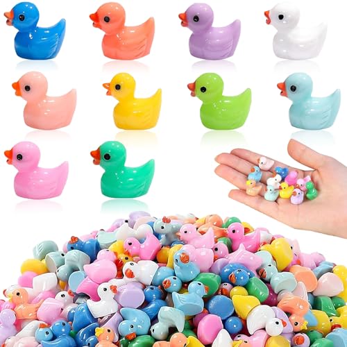 100 Stück Mini Harz Enten,Mini Gummienten,Mini Quietscheente,Mini Enten Figuren,Mini Resin Ducks,Miniatur Enten für Aquarium Miniaturgarten Puppenhaus Topfdekorationen DIY-Zubehör Heimdekora von Shengruili