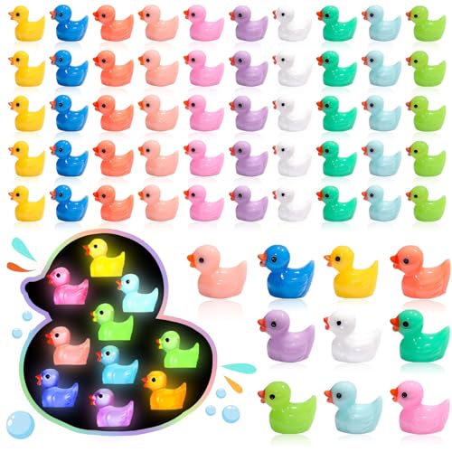 100 Stück Mini Harz Enten,Mini Leuchtend Enten,Mini Gummienten,Mini Quietscheente,Mini Enten Figuren,Miniatur Enten für Aquarium Miniaturgarten Puppenhaus Topfdekorationen DIY-Zubehör Heimdekora von Shengruili