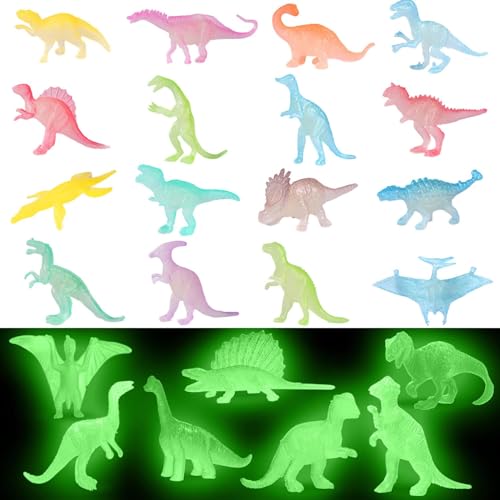 16 Stück Leuchten Dinosaurier Spielzeug,Dinosaurier Party Mitgebsel,Party Mitgebsel Leuchtet im Dunkeln,Mini Dinosaurier Figuren,Realistische Kleine Dinosaurier Figur,für Kinder Jungen Mädchen von Shengruili