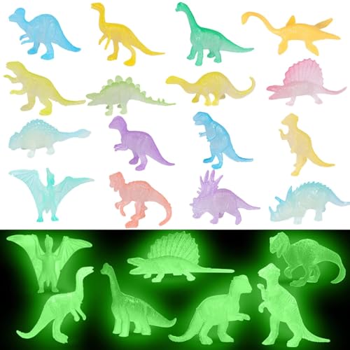 16 Stück Leuchten Dinosaurier Spielzeug,Dinosaurier Party Mitgebsel,Party Mitgebsel Leuchtet im Dunkeln,Mini Dinosaurier Figuren,Realistische Kleine Dinosaurier Figur,für Kinder Jungen Mädchen von Shengruili