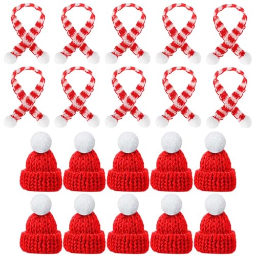 20 Stück Mini Weihnachtsmütze und Schal Set,Mini Strickmütze Des Weihnachten,Kleine Weihnachtsmützen,für Tischdekoration,Weihnachten Weinflasche Abdeckung Dekoration,Puppenhaus,Weihnachtsfeiern von Shengruili