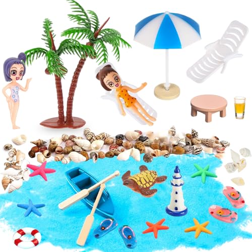 22 Stück Strand Mikrolandschaft,Hawaiisch Strand Torten Dekoration,Mini Stranddekorationen,Mini Puppenhaus Zubehör,Miniatur Deko Strand Deko für DIY,Garten,Urlaub Geschenk,Gartenmöbel von Shengruili