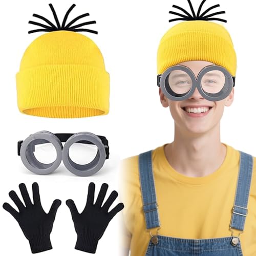 3 Stück Minion Kostüm Zubehör,Gelbes Kostüm set für cosplay,Kostüm Cosplay for Erwachsener and Kinder,Faschingskostüm,Steampunk Brille,Schwarze Handschuhe und Gelbe Beanie Hüte 3 Stück Minion Kostüm Zubehör,Gelbes Kostüm set für cosplay,Kostüm Cosplay for Erwachsener and Kinder,Faschingskostüm,Steampunk Brille,Schwarze Handschuhe und Gelbe Beanie Hüte von Shengruili