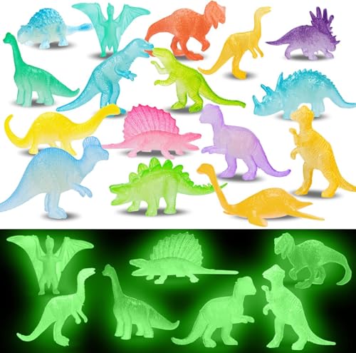 32 Stück Leuchten Dinosaurier Spielzeug,Dinosaurier Party Mitgebsel,Party Mitgebsel Leuchtet im Dunkeln,Mini Dinosaurier Figuren,Realistische Kleine Dinosaurier Figur,für Kinder Jungen Mädchen von Shengruili