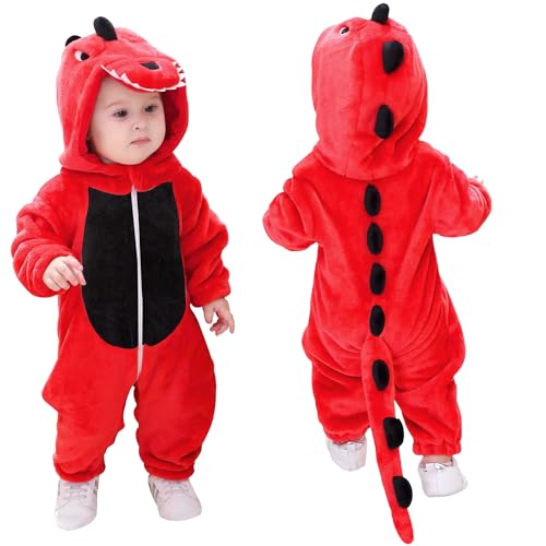 Dinosaurier Jumpsuit Kostüm Kinder,Plüsch Onesie Einteiler Dinosaurier Tier Kostüm,Dinosaurier Drachen Kostüm,Dinosaurier Flauschige Onesies,Drachen Kostüm mit Kapuze für Cosplay Halloween Karneval von Shengruili