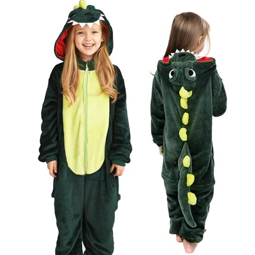 Dinosaurier Jumpsuit Kostüm Kinder,Plüsch Onesie Einteiler Dinosaurier Tier Kostüm,Dinosaurier Drachen Kostüm,Dinosaurier Flauschige Onesies,Drachen Kostüm mit Kapuze für Cosplay Halloween Karneval von Shengruili