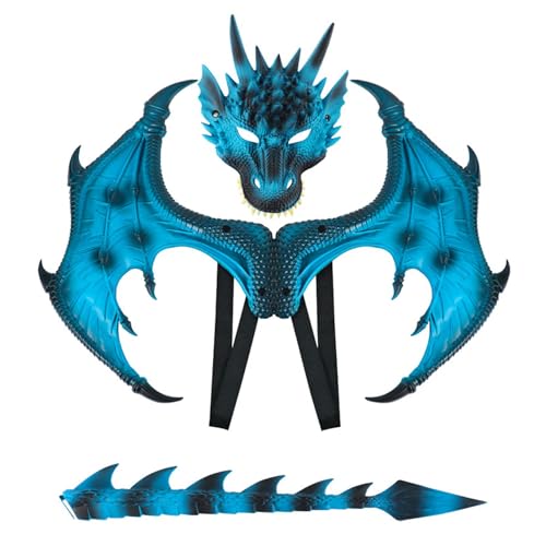 Drachenflügel,Dragon Wings,Halloween Drachen Maske,Drachen Cosplay Kostüm,Drachenmaske Kostüm Maskerade,Halloween Dragon Set,Drachen Kostüm für Kinder Jungen Mädchen Halloween Party Karneval von Shengruili