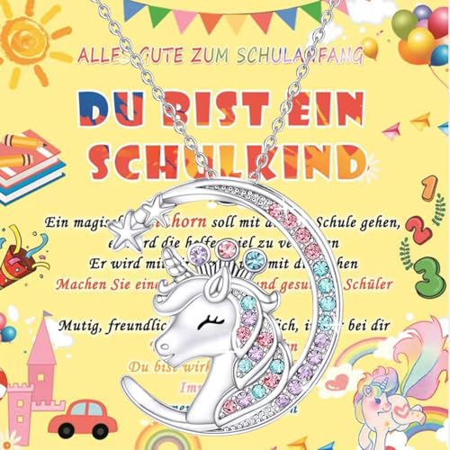 Einhorn Kette Mädchen,Einhorn Geschenke für Mädchen,Schutzengel Halskette,Einschulungsgeschenk für Mädchen,Einschulung Geschenk Jungen Mädchen,Grußkarte Geschenkbox,Schulanfang Glücksbringer von Shengruili