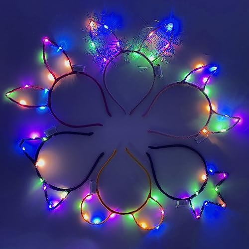 Haarreif Leuchtendes Stirnband,6PCS Kinder Leucht Hairband,Blinkende Kopfschmuck,LED Katzenohren Stirnband,LED Stirnband Party Kopfschmuck,Leuchtendes Stirnband für Erwachsene Kinder Easter Geburtstag von Shengruili