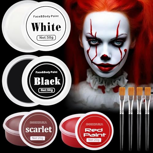 140g Halloween Schminke Schwarz Weiß Rot,Face Paint für Theaterschminke,Halloween Gesichtsfarbe mit Makeup Pinsel,Faschingsschminke für Halloween,Fasching,Kunsttheater,Cosplay Clown von Shengruili