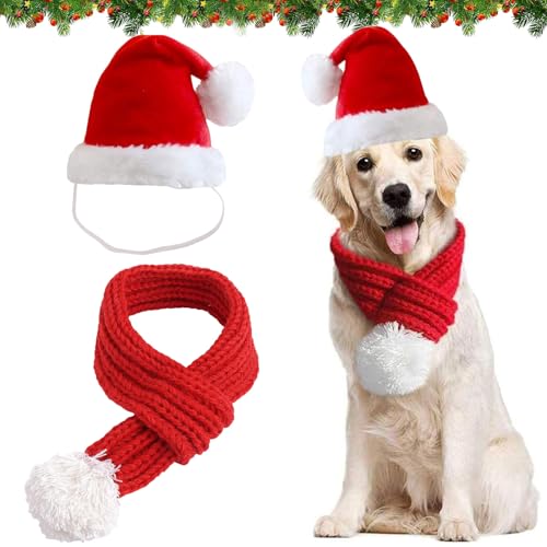 Shengruili Weihnachtsmütze Hund,Katzen Hunde Weihnachtskostüm,Weihnachtsmütze und Schal für Hund Katze,Haustier Weihnachtsmütze,Weihnachtshundeschal,Haustier Weihnachts Outfit Geschenk von Shengruili