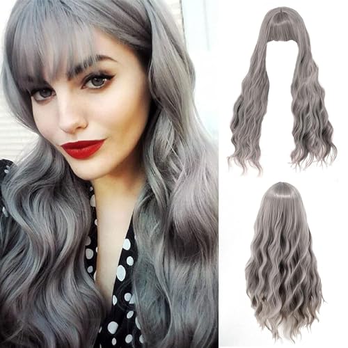 Perücke Halloween Damen,Perücke Frauen Kostüm Halloween,Grey Wig Lang Haar Gelockt,Karneval Perücke Grau,Perücke Damen Perücke Grau,für Halloween Karneval Cosplay Kostüm Party von Shengruili