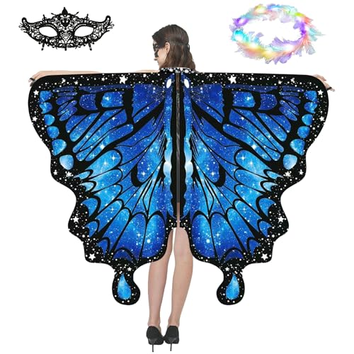 Schmetterling Umhang Damen,Karneval Kostüm Damen,Schmetterling Kostüm Damen,Schmetterlingsflügel,Erwachsene Fee Kostüm,Bunter Schmetterling Umhang,für Halloween Fasching Party Cosplay von Shengruili