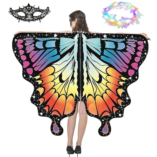 Schmetterling Umhang Damen,Karneval Kostüm Damen,Schmetterling Kostüm Damen,Schmetterlingsflügel,Erwachsene Fee Kostüm,Bunter Schmetterling Umhang,für Halloween Fasching Party Cosplay von Shengruili