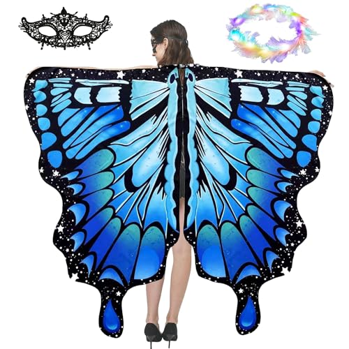 Schmetterling Umhang Damen,Karneval Kostüm Damen,Schmetterling Kostüm Damen,Schmetterlingsflügel,Erwachsene Fee Kostüm,Bunter Schmetterling Umhang,für Halloween Fasching Party Cosplay von Shengruili