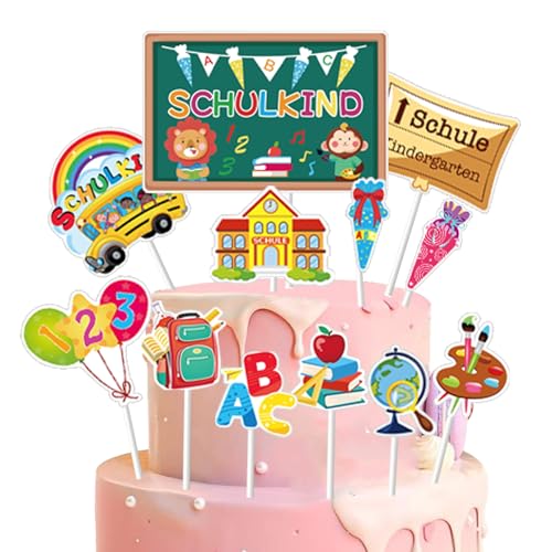 Schulanfang Tortendeko,Tortendeko Einschulung,Schultüte Einschulung Deko,Kuchendeko Schulanfang,Cupcake Topper Dekorationen für Schulkind Junge Mädchen von Shengruili