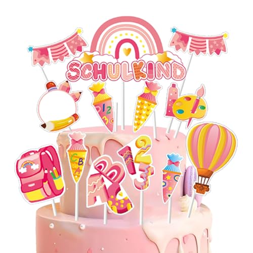 Schulanfang Tortendeko,Tortendeko Einschulung Mädchen,Schultüte Einschulung Deko,Kuchendeko Schulanfang,Cupcake Topper Dekorationen für Schulkind Junge Mädchen von Shengruili