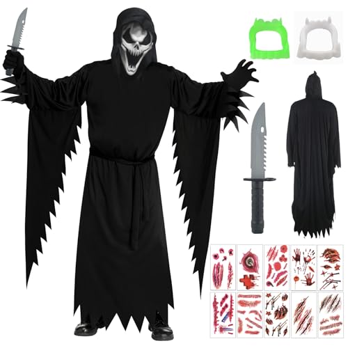 Scream Costume,Halloween Horror Geister Kostüm,Ghost Kostüm Erwachsene,Gruseliges Geistergesicht,Gruseliges Geistergesicht Kostüm,Screaming Ghost Costume,Gruseliges Ghost Kostüm mit Falschem Messer von Shengruili