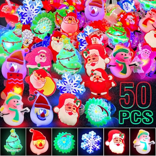 Shengruili 50 Stück Weihnachten LED Blinkende Ringe,LED Ring Licht Spielzeug,Blinkender Ring,Weihnachten Leuchtringe,Party Ring für Kinder,Weihnachten Ornamente,Weihnachten Geschenke Bag Fillers von Shengruili