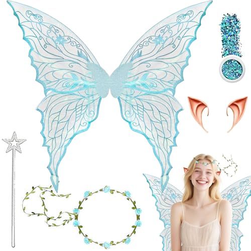 Shengruili 5Pcs Feenflügel Kostüm,Flügel Fee,Fee Stirnband und Sterne Feenstäbe,Schmetterlingsflügel mit Elfenöhren,Glitzereffekt Pailletten für Cosplay,Partys und VerkleidungPebbles Set Shengruili 5Pcs Feenflügel Kostüm,Flügel Fee,Fee Stirnband und Sterne Feenstäbe,Schmetterlingsflügel mit Elfenöhren,Glitzereffekt Pailletten für Cosplay,Partys und VerkleidungPebbles Set von Shengruili