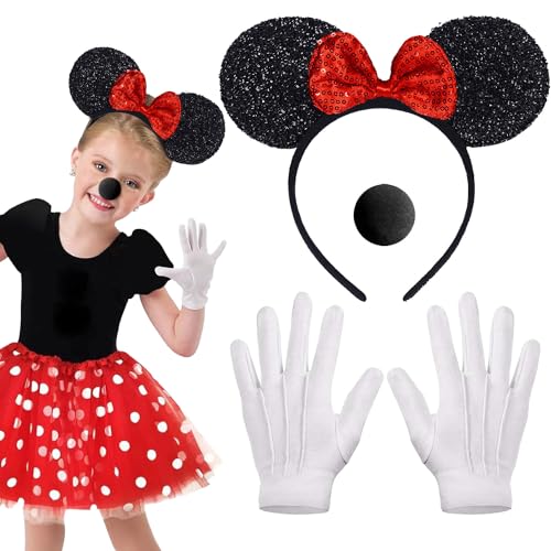 Shengruili Damen Maus Mouse Kostüm,Damen Maus Mouse Kostüm Rot,Mini Mouse Kostüm Damen,Maus Mouse Kostüm Damen,Maus Ohren Haarreif,Damen Mädchen Faschingkostüme Karneval Mottoparty Cosplay Party von Shengruili