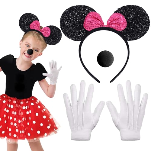 Shengruili Damen Maus Mouse Kostüm,Damen Maus Mouse Kostüm Rot,Mini Mouse Kostüm Damen,Maus Mouse Kostüm Damen,Maus Ohren Haarreif,Damen Mädchen Faschingkostüme Karneval Mottoparty Cosplay Party von Shengruili