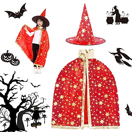 Zauberer Kostüm Kinder,Zauberer Mantel Kinder,Hexen Umhang Kind mit Zauberhut,Wizard Cape Kids Witch Umhang,Wizard Cape Witch Umhang mit Hut,Kinder Halloween Hexe Kostüm,Kinder Halloween Kostüm Party von Shengruili