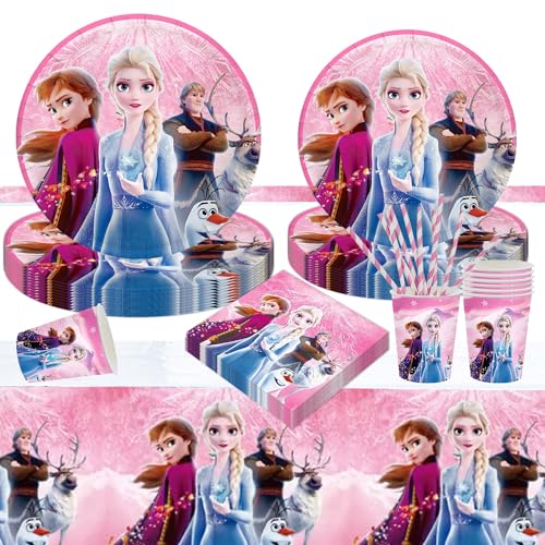 Frozen Geburtstagsdeko,61 Stück Ice Prinzessin Partygeschirr,Partygeschirr Set,Kindergeburtstag Party Tableware Supplies,Mädchen Eiskönigin Geburtstagsdeko für Mädchen Geburtstagsdeko-10 Gäste von Shengruili